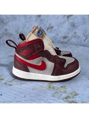 Jordan 1 Mid Toddler Youth Sz 5C Shoes Red Beige Suede Athletic Trainer Sneaker